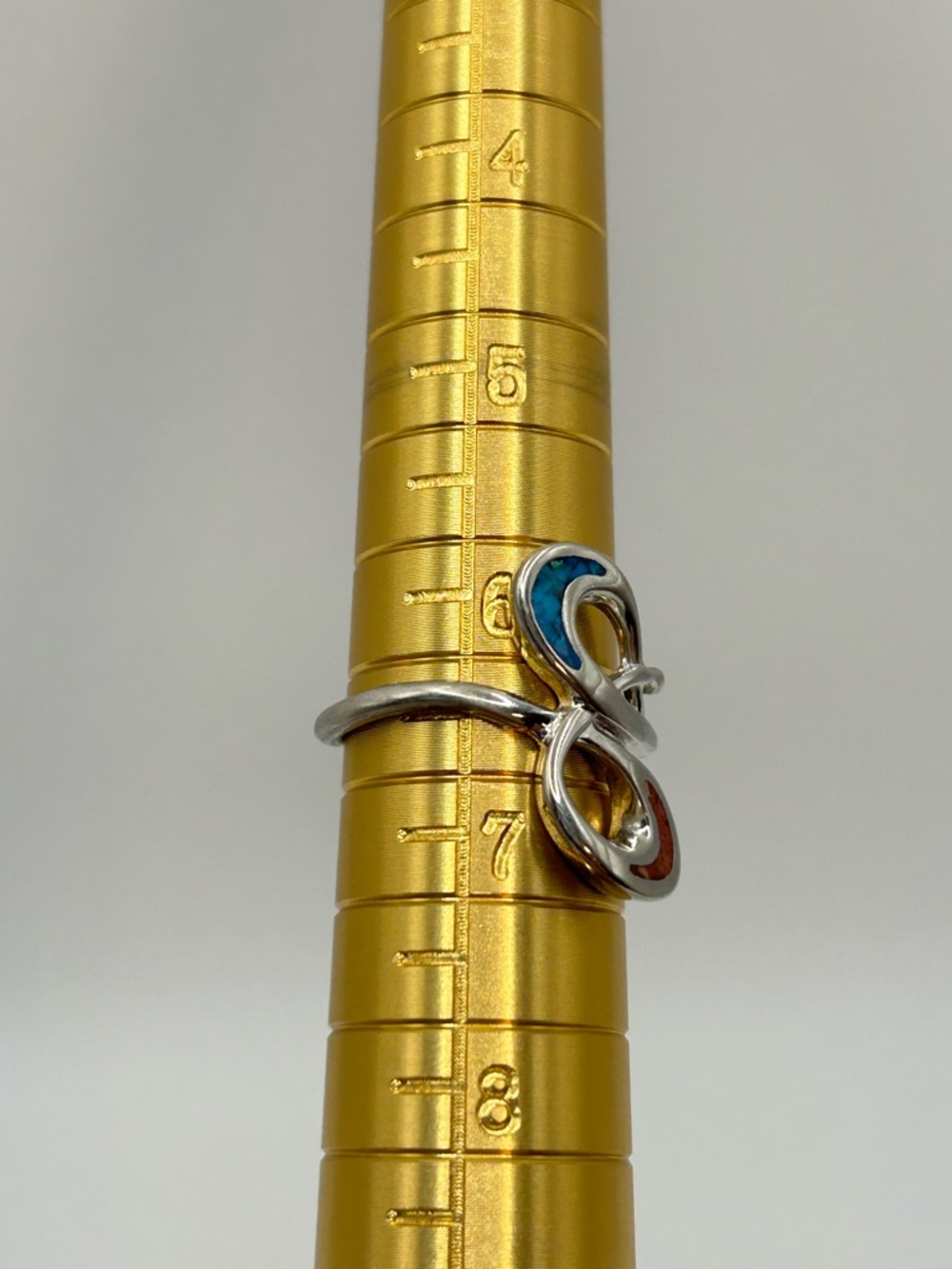Turquoise Inlay Alpaca Silver Infinity Ring - Picture 5 of 6